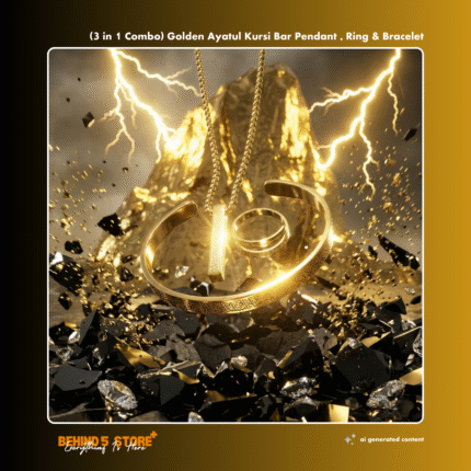 (3 in 1 Combo) Golden Ayatul Kursi Bar Pendant , Ring & Bracelet